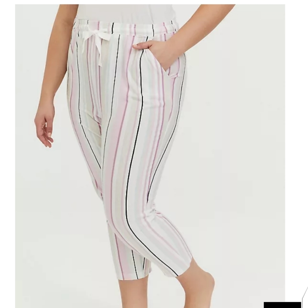 🆕 2X MULTI STRIPE DRAWSTRING CROP SLEEP PANT